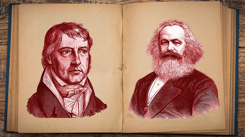 Portraits de Hegel et Marx dans un livre