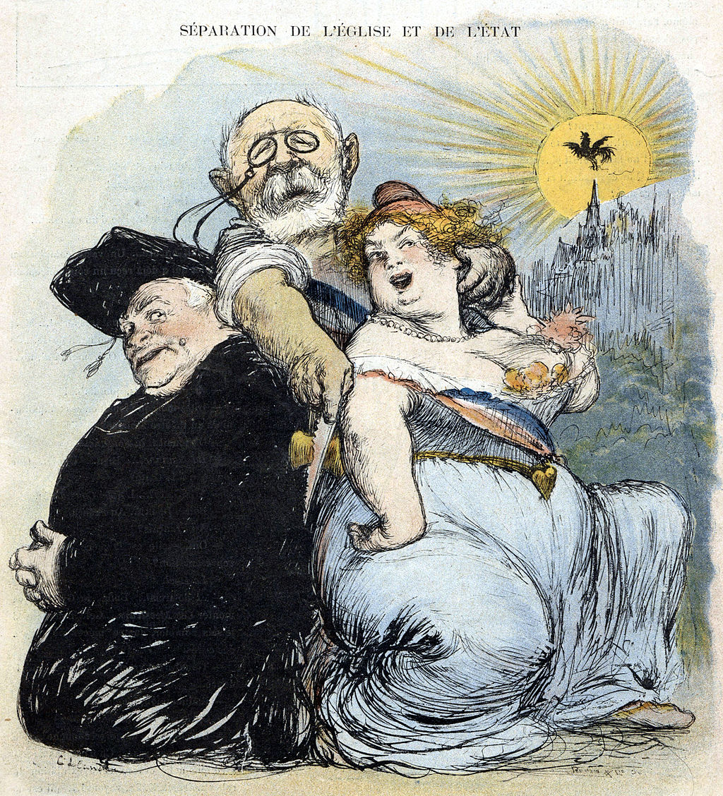 Caricature symbolisant la loi de séparation des l'Église et de l'État de 1905